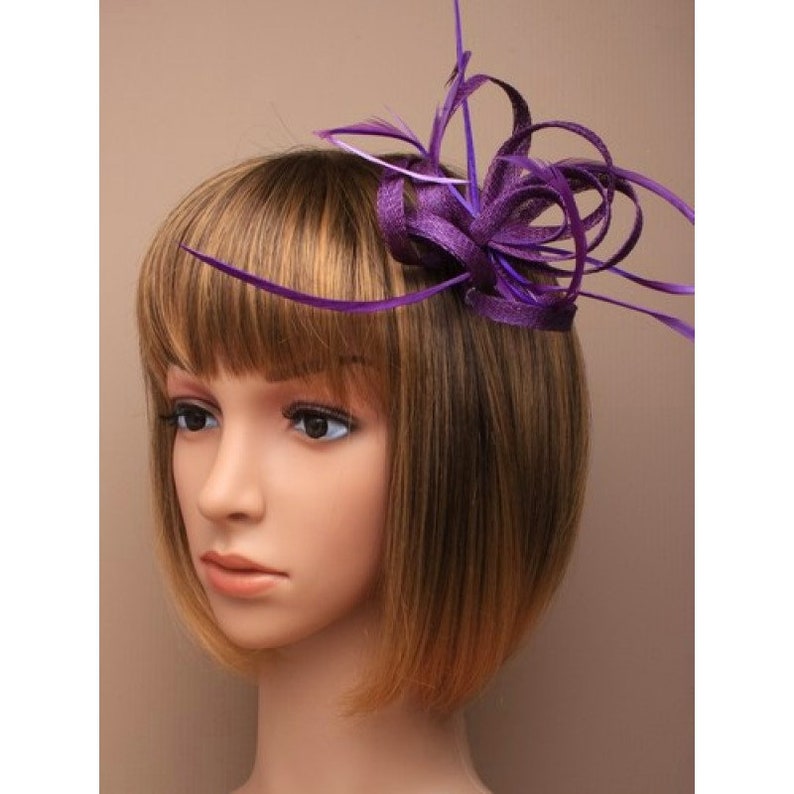 purple race day hat derby fascinator wedding fascinator,womens purple hat, purple loop flower sinamay feather fascinator cocktail hat