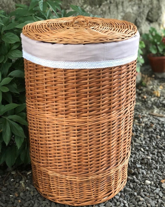 Willow Laundry Basket With Lid Willow Laundry Bag Wicker Bag Etsy