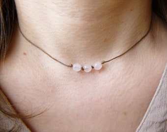 ROSE QUARTZ CHOKER, pink crystal necklace