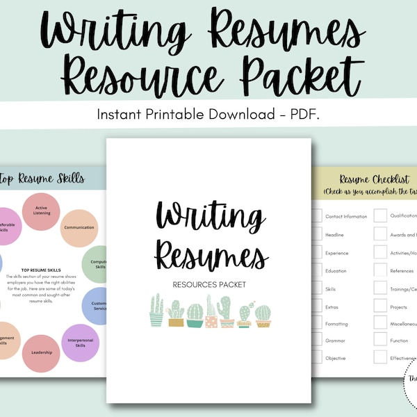 Writing Resumes Resource Packet: Modern Resume, Job Search, How to Write Your Resume, What to Include, Resume Tips, Updating Resume, PDF