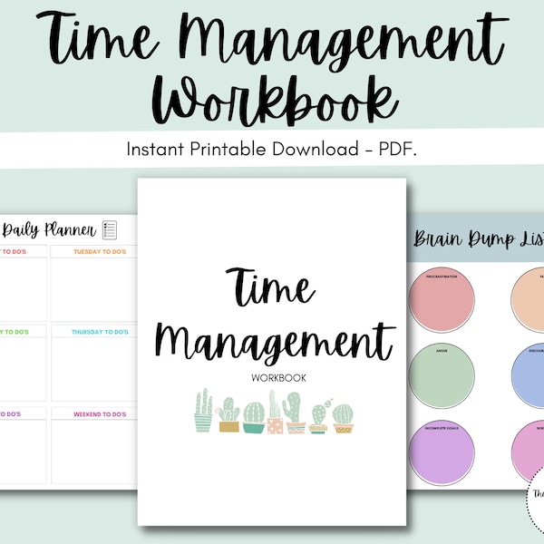 Time Management Workbook: Printable, Planner, Time Manager, Worksheets, For School, Time Tracker, Organizer, School Counselor Resource, PDF