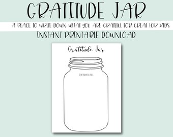 Gratitude Jar Printable: Thankfulness, Self Care, Play Therapy, Parenting Lesson, Count Blessings, Mental Health, Kids Activity, Mindset