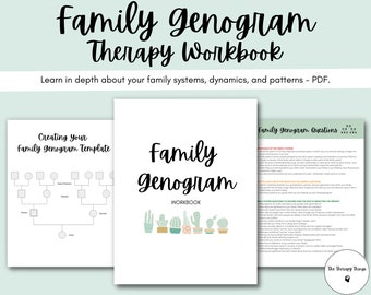 Libro de trabajo de terapia de genograma familiar: árbol genealógico, generaciones, dinámica, sistemas y patrones, herramienta del terapeuta, ejercicio MFT, asesoramiento, diario