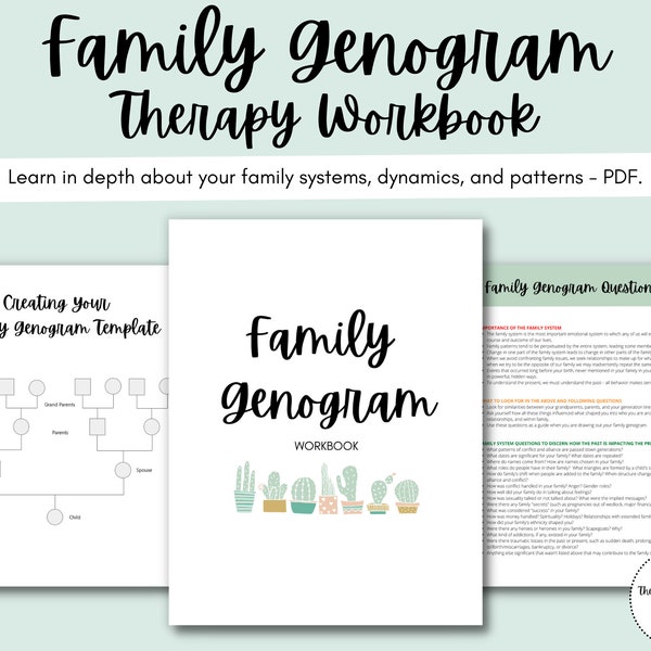 Family Genogram Therapy Workbook: Family Tree, Generations, Dynamics, Systems & Patterns, Therapist Tool, MFT Exercise, Counseling, Journal