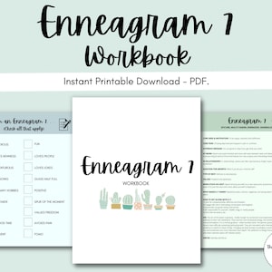 May include: A printable Enneagram 1 workbook with a cactus theme. The workbook includes a checklist of traits, a description of the Enneagram 1 personality type, and tips for growth.
