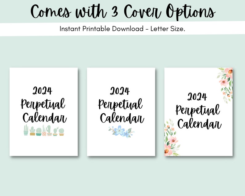 Perpetual Calendar 2024 Printable, Letter Size, Cactus, Birthday