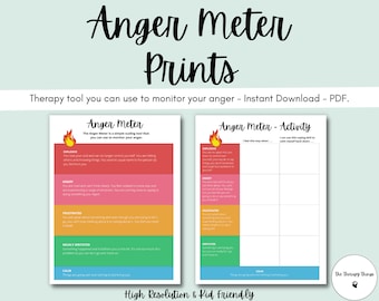 Anger Meter Printables: Monitor Anger, Manage Emotions, Mental Health Art or Exercise, Wall Decor, Classroom Exercise, Therapy Skill, PDF