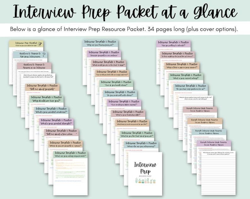 Job Interview Prep Resources Packet: Interview Guide Template, Practice ...