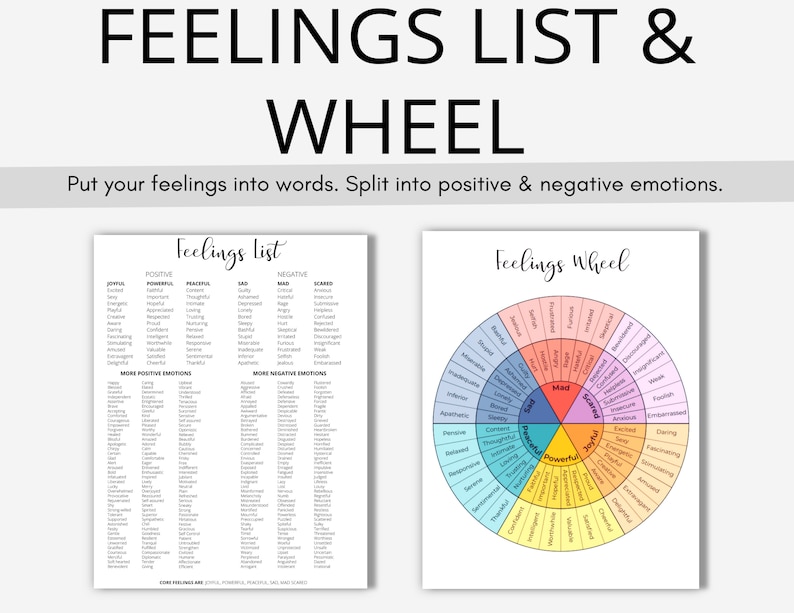 feelings list wheel emotions reflections expressions etsy