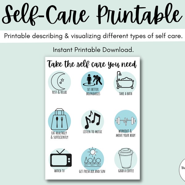 Self Care Printable: Wall Art, Mental Health, Therapy, Counseling, Wellness, Self Improvement, Healthy Practices, Self Love, Reaching Goals