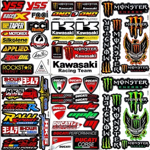 Motorcycle Racing Decal Sticker Sheet: Kawasaki, Ducati, Monster Energy