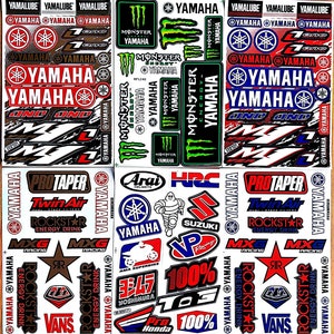 Motorcycle Racing Decal Sticker Sheet: Yamaha, Monster, Suzuki (6 PCS)