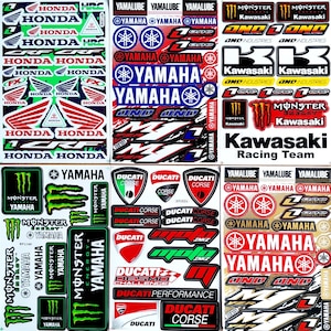 Motorcycle Racing Team Sticker Sheet: Honda, Yamaha, Kawasaki, Ducati