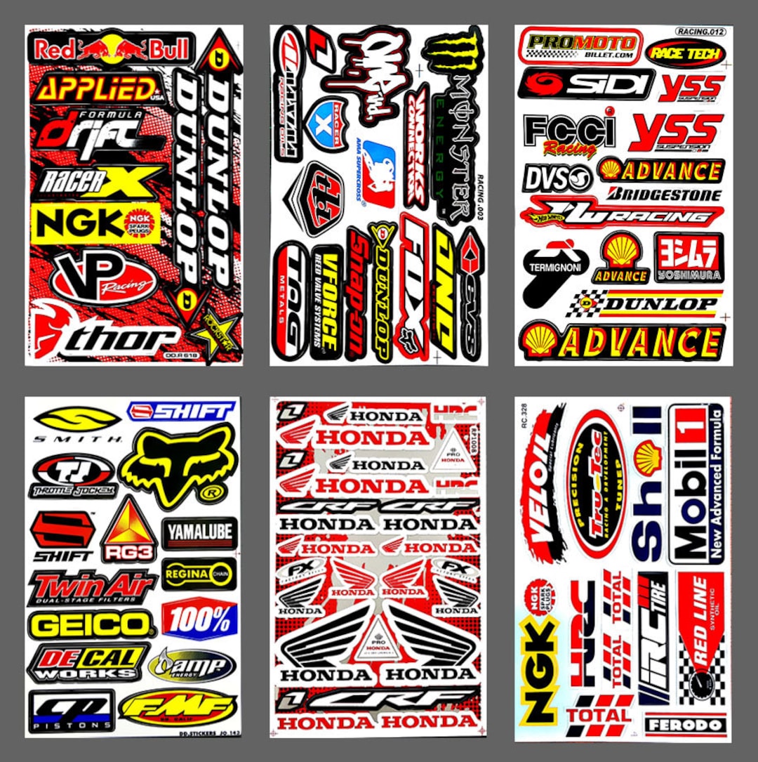 Motorcycle Racing Stickers: Honda, Shell, Motocross Decals - 6 Sheets ...