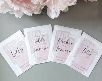 Porta tarjetas rasca y gana para regalos de boda, sobres de lotería personalizados y sobres de lotería de celofán.