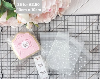 Wedding Favours,Party Thank You Favour Bags.Fill Your Own Sweets Candy Treats Biscuits Cookies.White Polka Dot Small Cellophane Bags 10x10cm