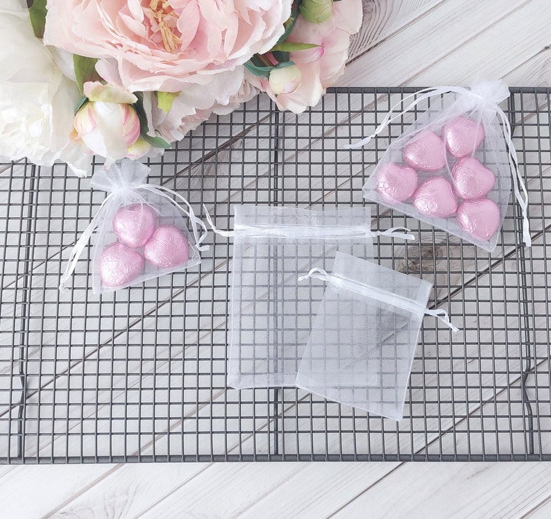 White Organza Bags, Wedding Favours, Organza Confetti Bags Wedding, Sweet Bags, Party Favours, 7x9cm or 10x12cm image 1