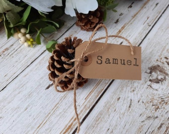 Christmas Pine Cone Place Settings Table Place Cards Placecard Names Personalised Party Xmas Wedding Occasion Festive Decoration Name Holder