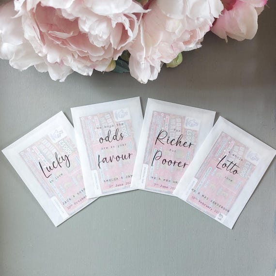 Wedding Favour Scratch Card Holders, Personalised Lottery Ticket Packets, Glassine Lotto Envelopes