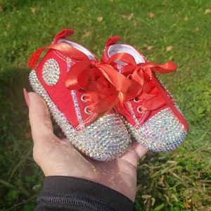 Schoenen Meisjesschoenen Sneakers & Sportschoenen Hand Painted Sparkled Sneakers for Baby or Toddler Red Glitter Shoes 
