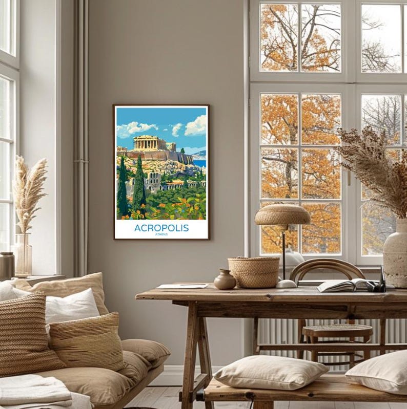 Athens Travel Posteracropolis Greece Wall Art,ancient Landmark Print