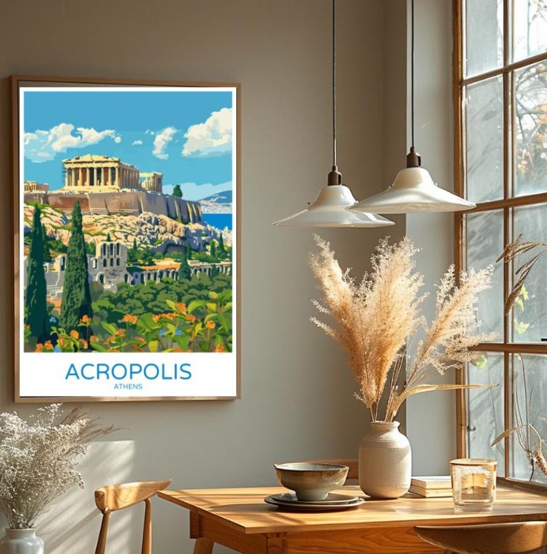 Athens Travel Posteracropolis Greece Wall Art,ancient Landmark Print