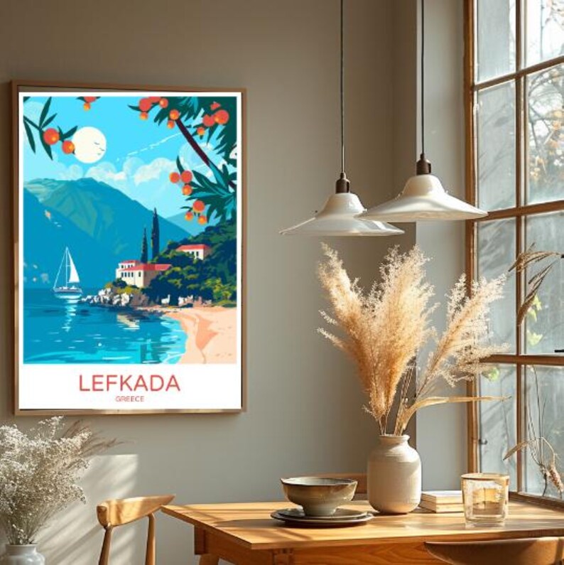 Lefkada Greece Travel Poster Stunning Beach & Coastal Landscape Wall