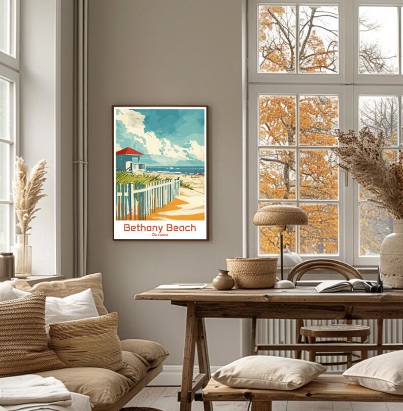 Bethany Beach Travel Poster Coastal Wall Art, Delaware Beach Print