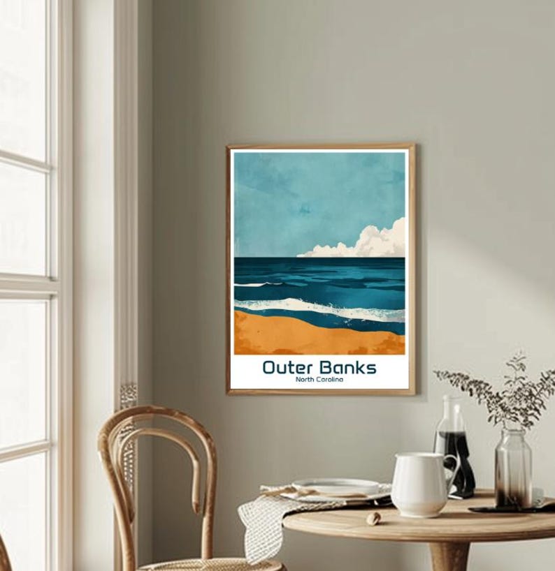 Outer Banks Travel Poster Vintage Coastal Wall Art, North Carolina