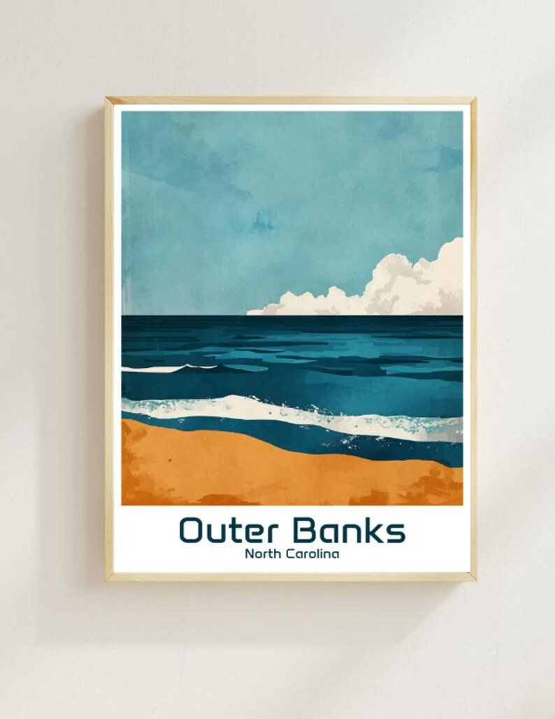 Outer Banks Travel Poster Vintage Coastal Wall Art, North Carolina