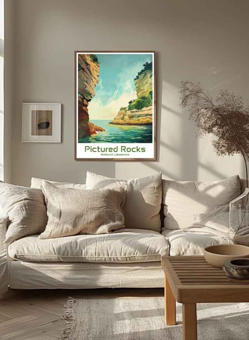 Pictured Rocks National Lakeshore Travel Poster Scenic Michigan Coast