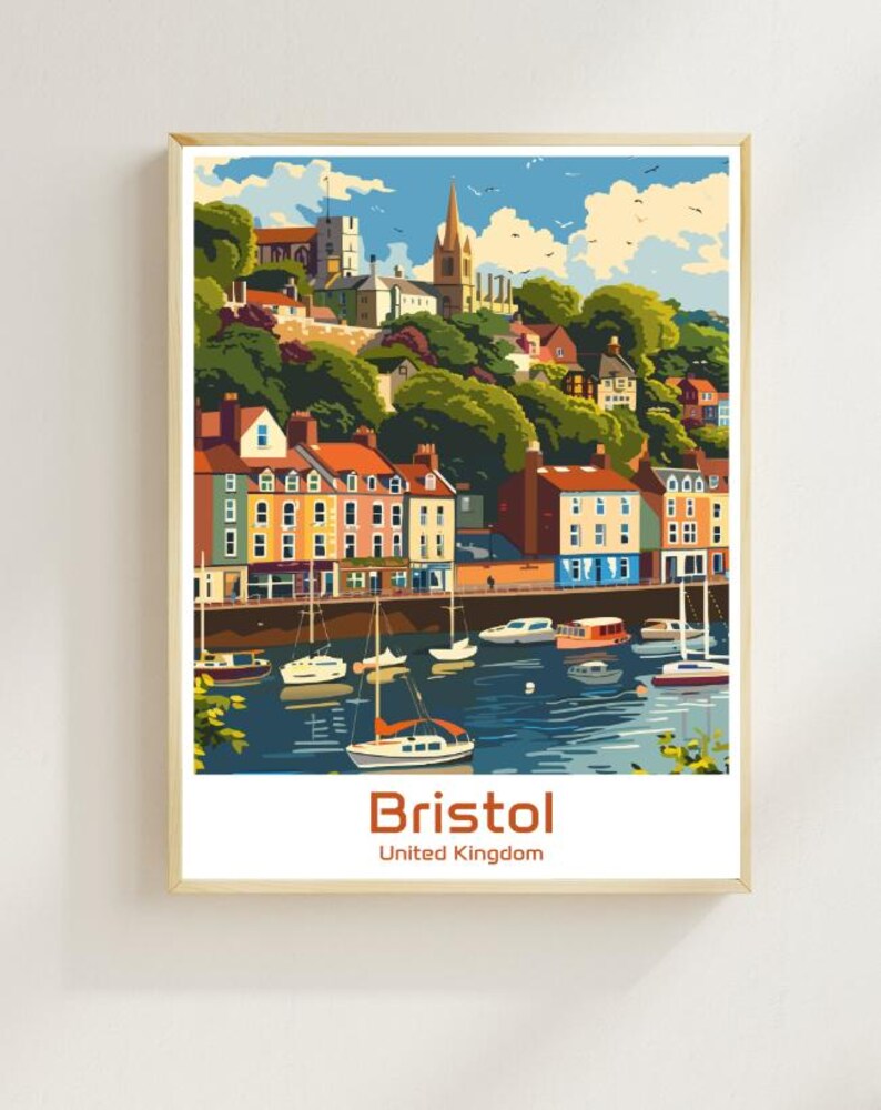 Bristol Travel Poster Colorful Cityscape Wall Art, UK Skyline Print