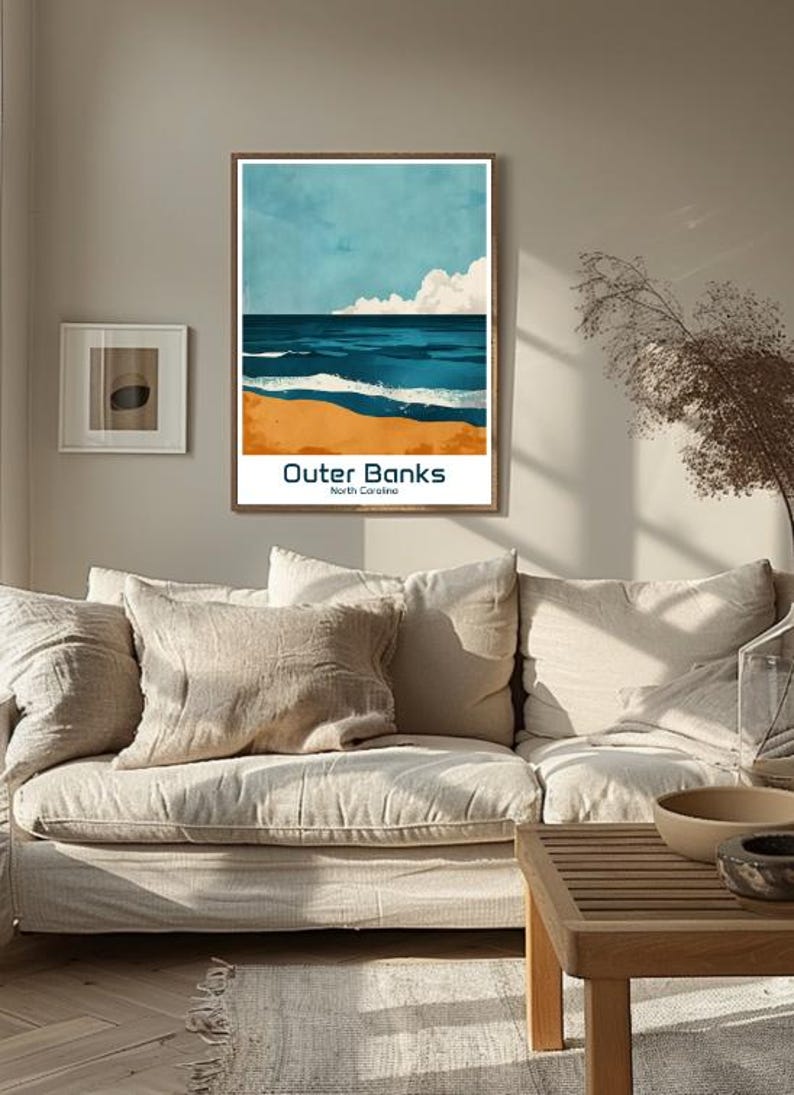 Outer Banks Travel Poster Vintage Coastal Wall Art, North Carolina