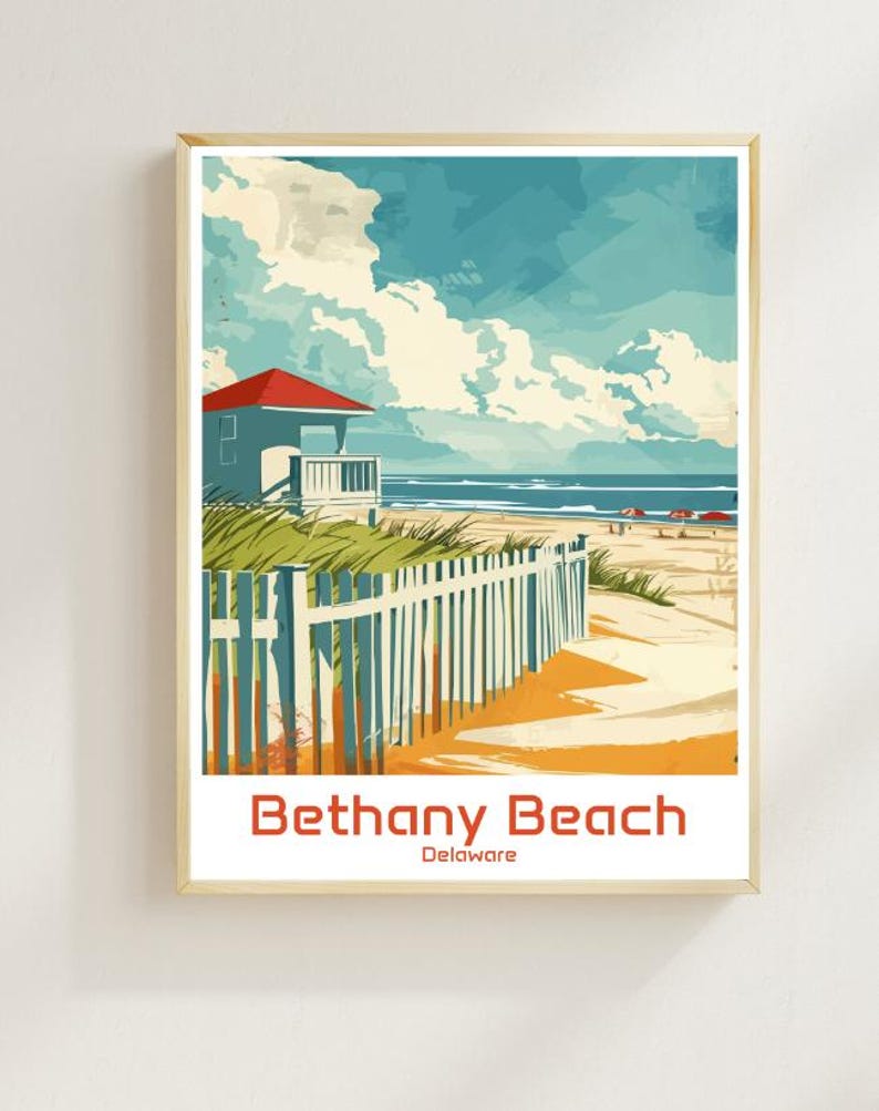 Bethany Beach Travel Poster Coastal Wall Art, Delaware Beach Print