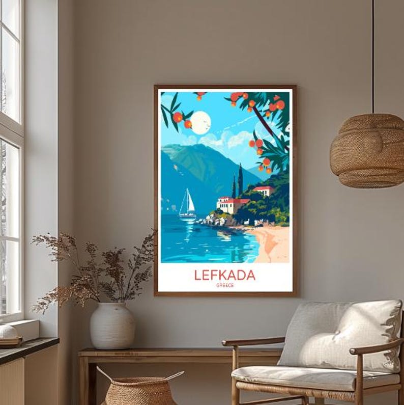 Lefkada Greece Travel Poster Stunning Beach & Coastal Landscape Wall