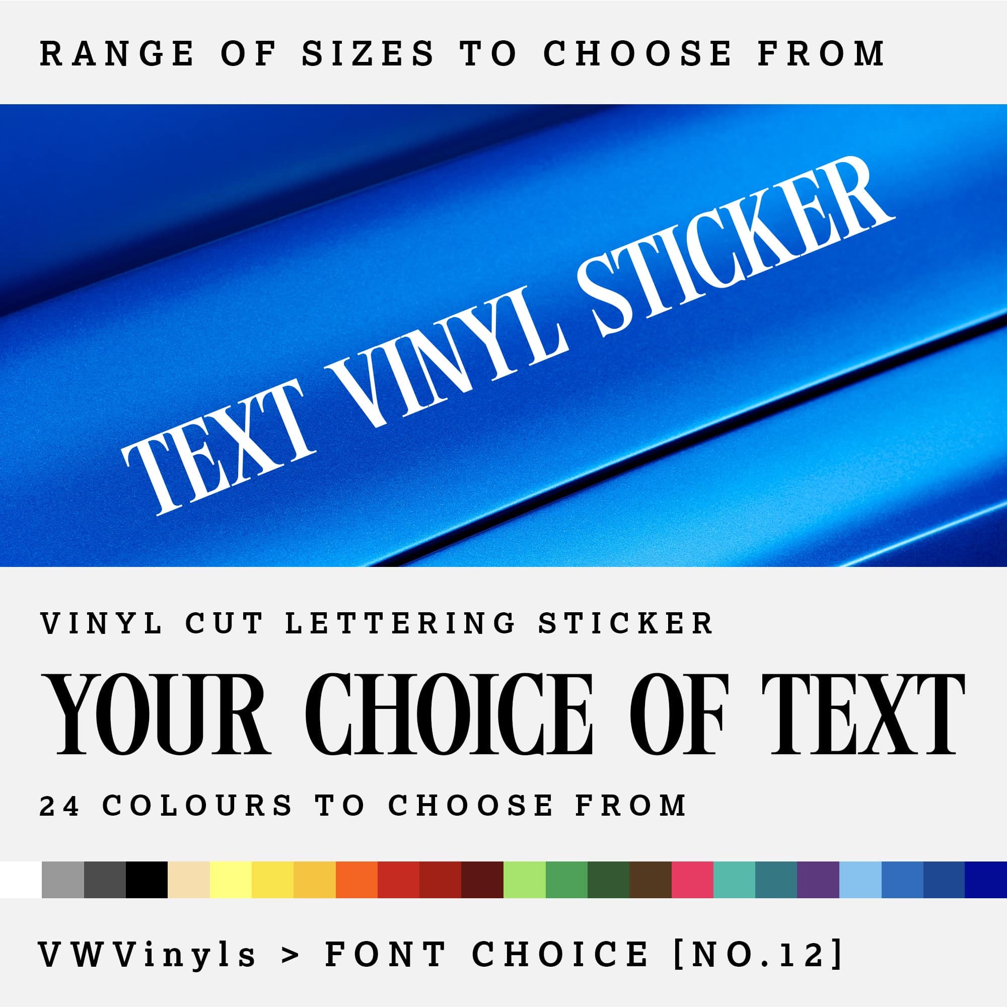 Corte pegatinas de vinilo personalizadas de estilo romano / Letras de texto tipográficas de diseño personalizado / Tipo de letra Serif / Elección de tamaños / 24 opciones de color