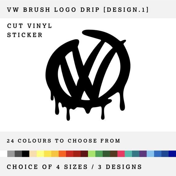 VW Pinsel Logo Drip 3 Designs 1 Color Cut Vinyl Aufkleber 4 Größen