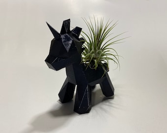Unicorn Mystical black Air Plant Display Desk Planter Fantasy Plant with Live Airplant Tillandsia