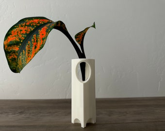 Modern White Propagation Station: Tall Slim Planter with Glass Test Tube