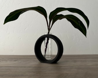 Propagation Station - Round Hole Modern Planter with Large Glass Test Tube - Plant Propagation
