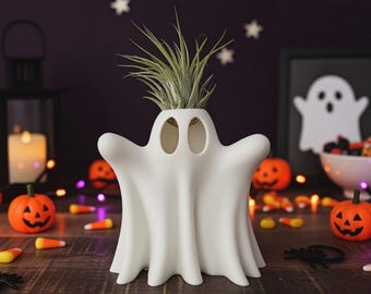 Spooky Ghost Air Plant Planter: Halloween Desk Decor with Live Tillandsia