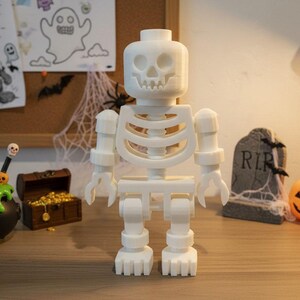 Large 3D Printed Skeleton Minifigure: 8-Inch Halloween Decor