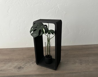 Black Scandinavian Propagation Station: Modern Plant Planter with Test Tube