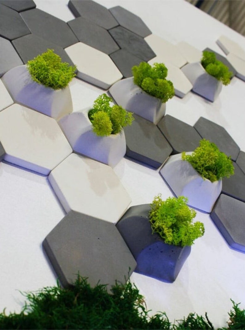 Green moss wall art Concrete tiles and preserved moss 3d wall Etsy
