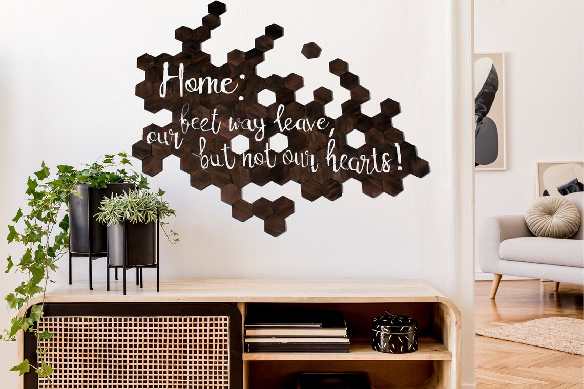 Brown wood wall art Hexagon Office decor Large wall Etsy