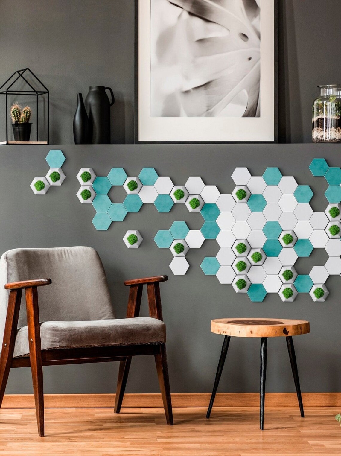 Office wall installation Hexagon wall art Concrete wall decor Etsy