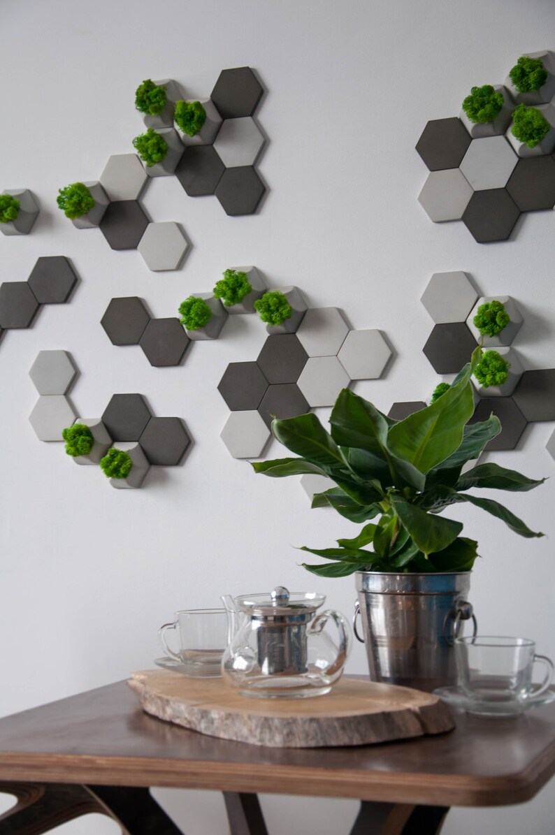 Moss Wall Art Concrete Wall Tile With Preserved Moss 3d Wall Etsy