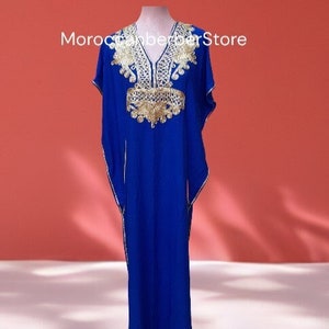 Moroccan kaftan ,kaftan dress cotton, blue gold kaftan ,  beach cover ups, kaftan cover ups beach, kaftan cotton,moroccan caftan,gandoura