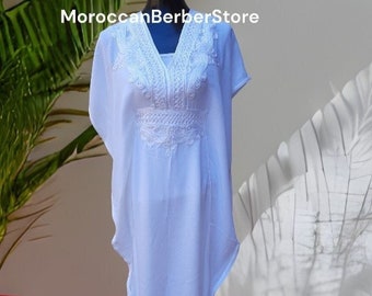 Caftán para mujer - Caftán blanco - Caftán bohemio blanco - Caftán para cubrir - Caftán para fiesta en la playa - Vestido blanco bohemio - Tallas XS a 2XL