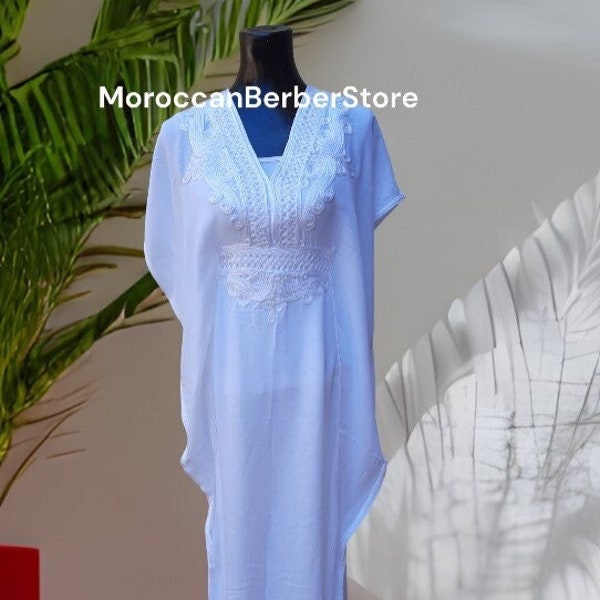 Caftan blanc, caftan marocain, caftan pour femme, kaftan abaya dubai, plage de caftan blanc, robe blanche Boho, caftan taille unique du XS au 2XL